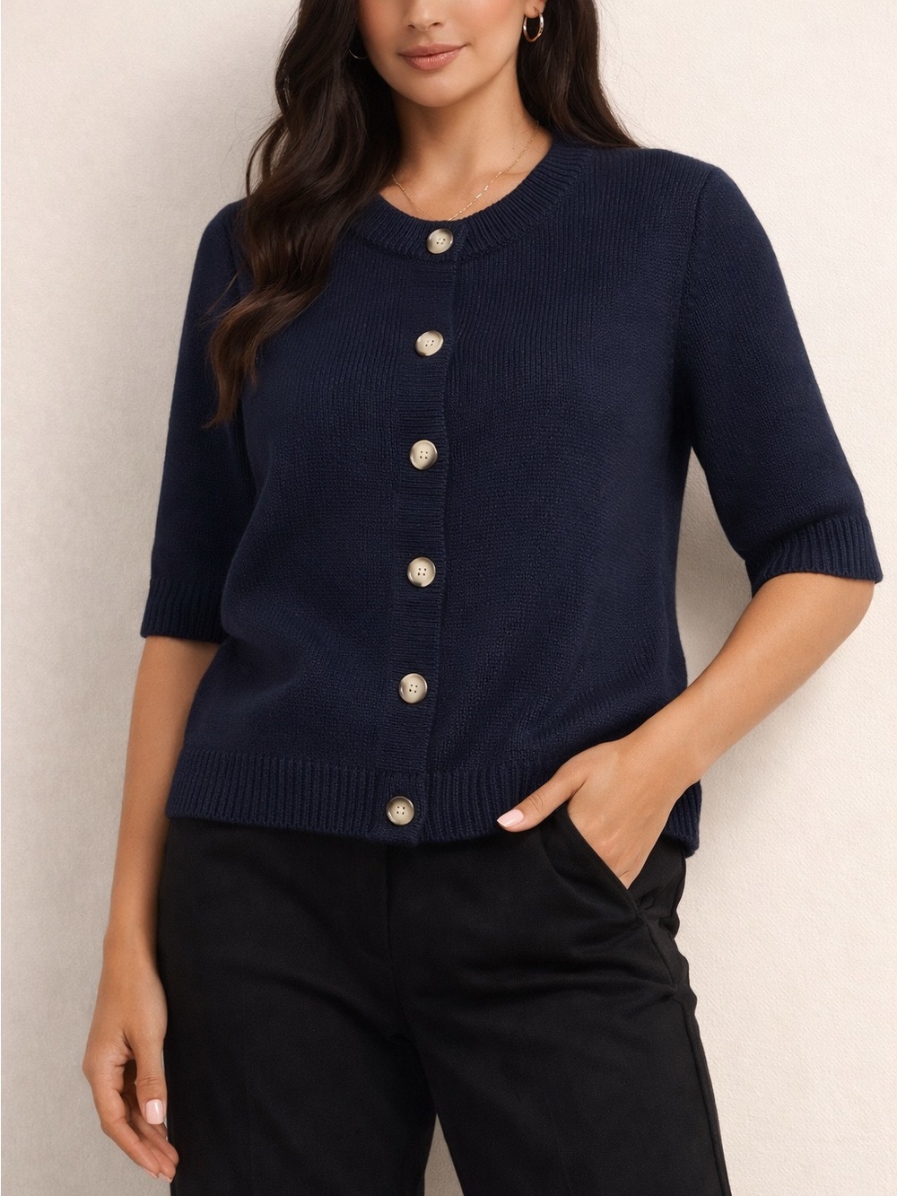 Lucky Brand Navy Short-Sleeve Knit Sweater